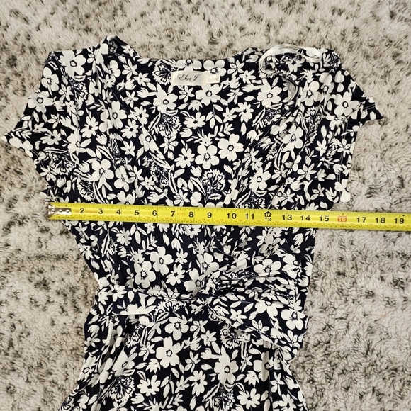 Eliza J SZ 6 Blue White Floral V-Neck Faux Wrap Belted Maxi Stretch Dress - Picture 9 of 10